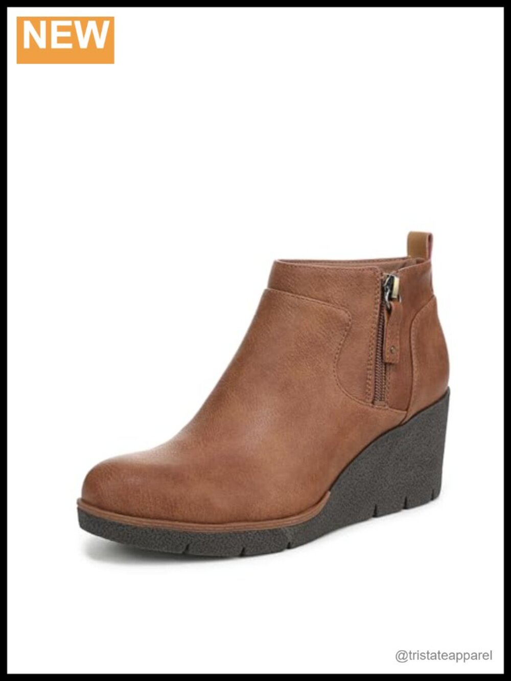 Faux Leather Ankle Bootie with Wedge Heel, Zip Closure